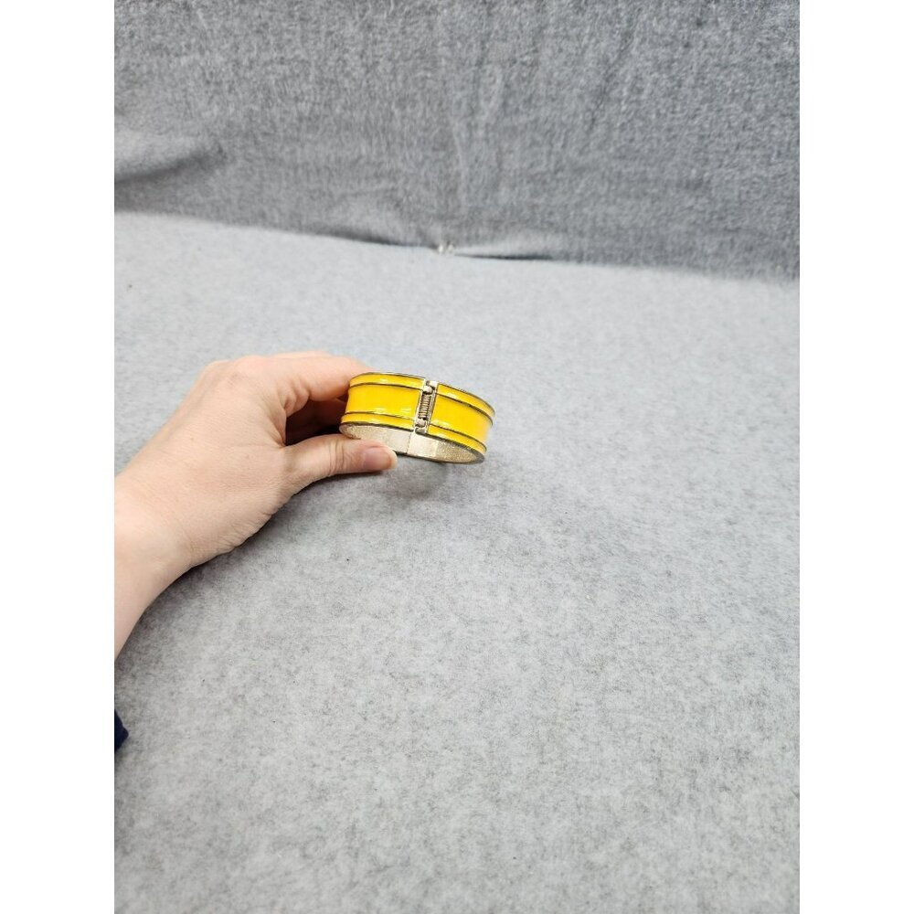Yellow & Silver plate Hinged Bangle Bracelet - Picture 6 of 10